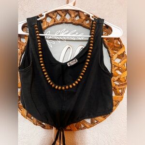 Free People Black Tank Top with Wooden Bead Details